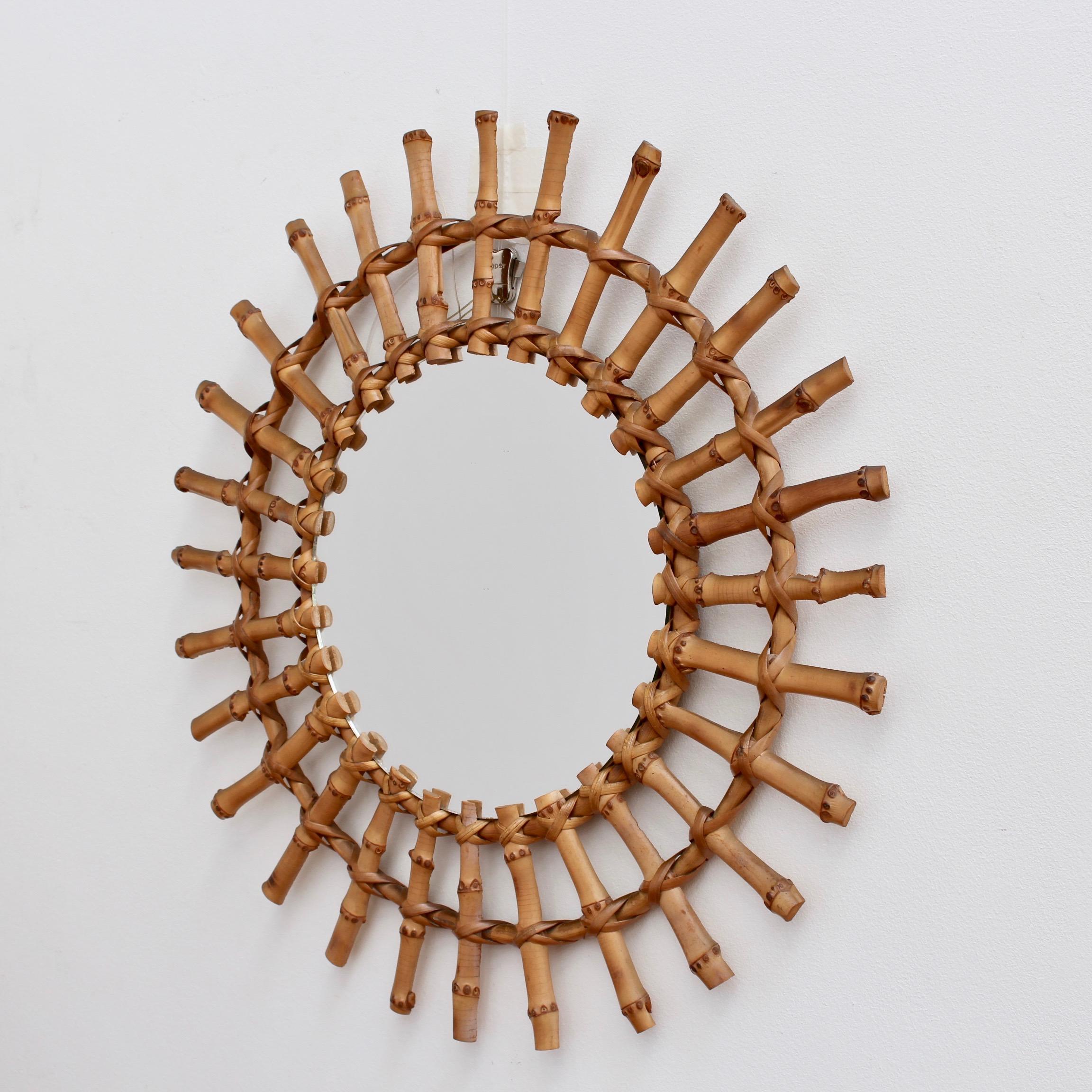Midcentury French Bamboo Sunburst Mirror, circa 1960s In Good Condition In London, GB