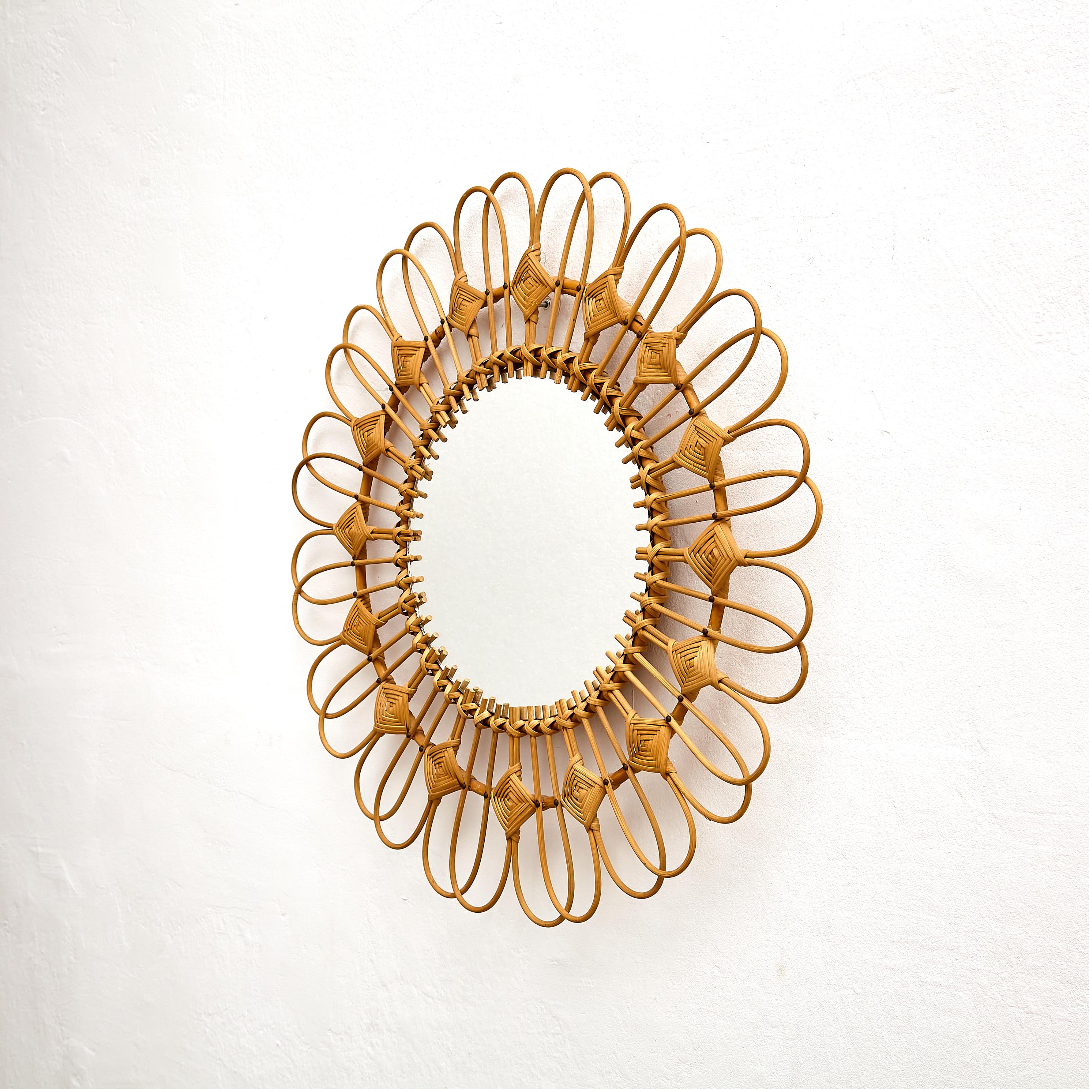 Midcentury French Bamboo Wall Mirror, circa 1960 In Good Condition In Barcelona, Barcelona