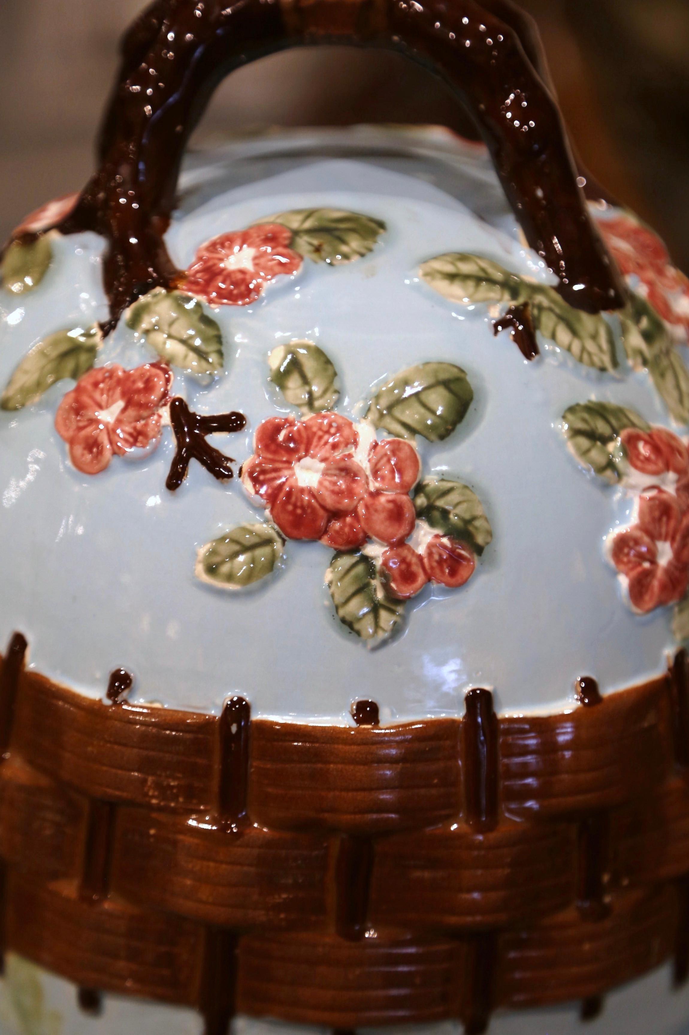 20th Century Mid-Century French Barbotine Faience Two-Piece Cheese Dome with Matching Tray