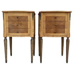 Vintage Mid-Century French Bedside Tables in Walnut with Marquetry and Bronze, 1940, Set