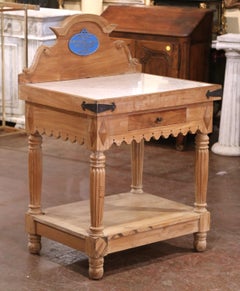 Blocco da macellaio francese di metà secolo in Beeche con piano in marmo e placca di riconoscimento del 1878