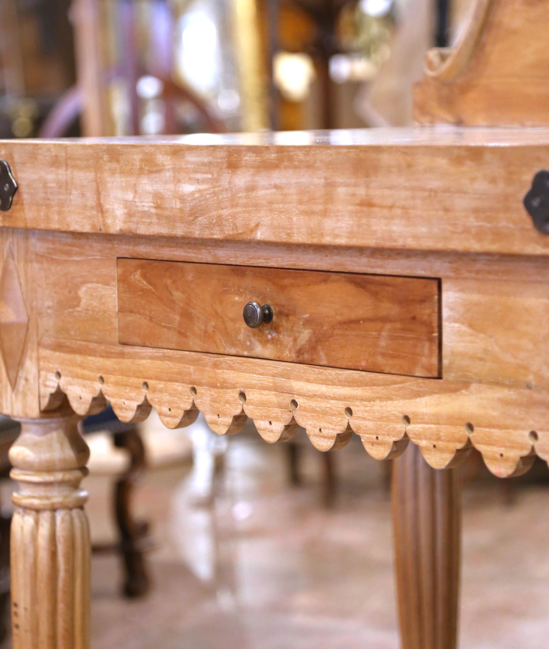 Mid-Century French Beech Butcher’s Block with Marble Top and 1878 Award Plaque Hierro en venta