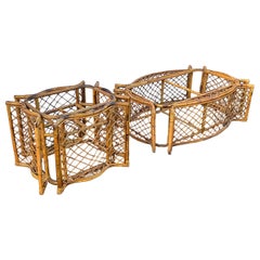Mid-Century French Bent Bamboo End And Coffee Table - Garden Patio Sunroom