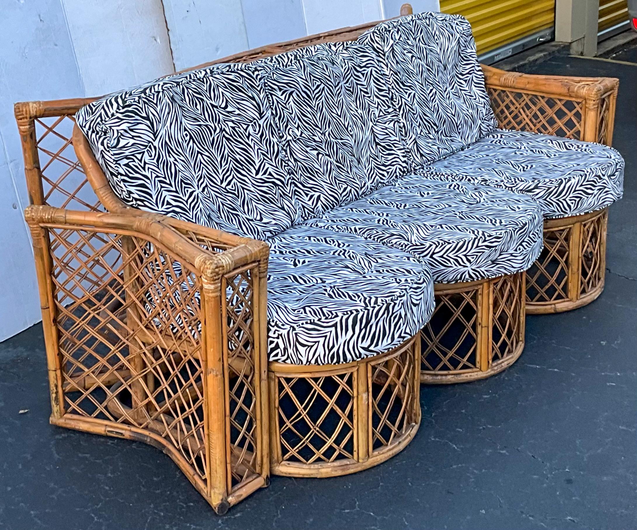 Upholstery Mid-Century French Bent Bamboo Sofa For The Garden Or Patio Or Sunroom For Sale