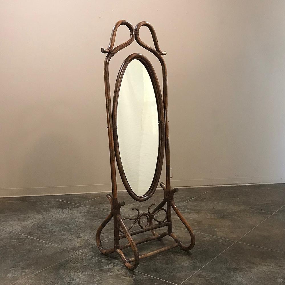 Mid-Century Modern Midcentury French Bentwood and Rattan Floor Mirror For Sale