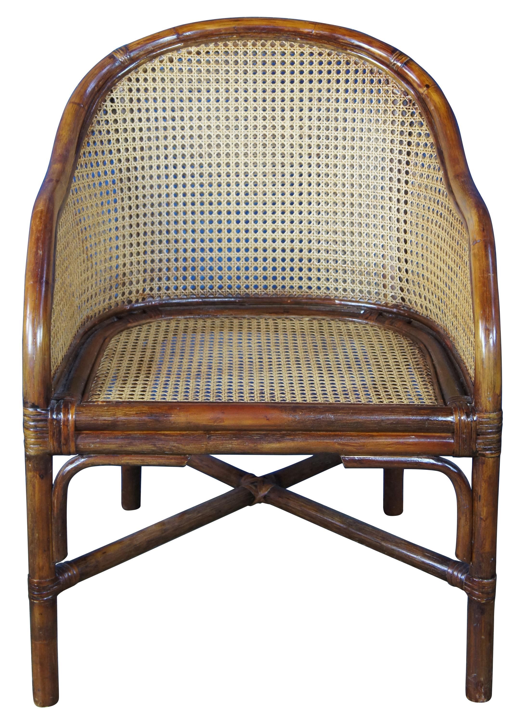 French Provincial Mid Century French Bentwood Bamboo Double Caned Rattan Bergere Club Chair