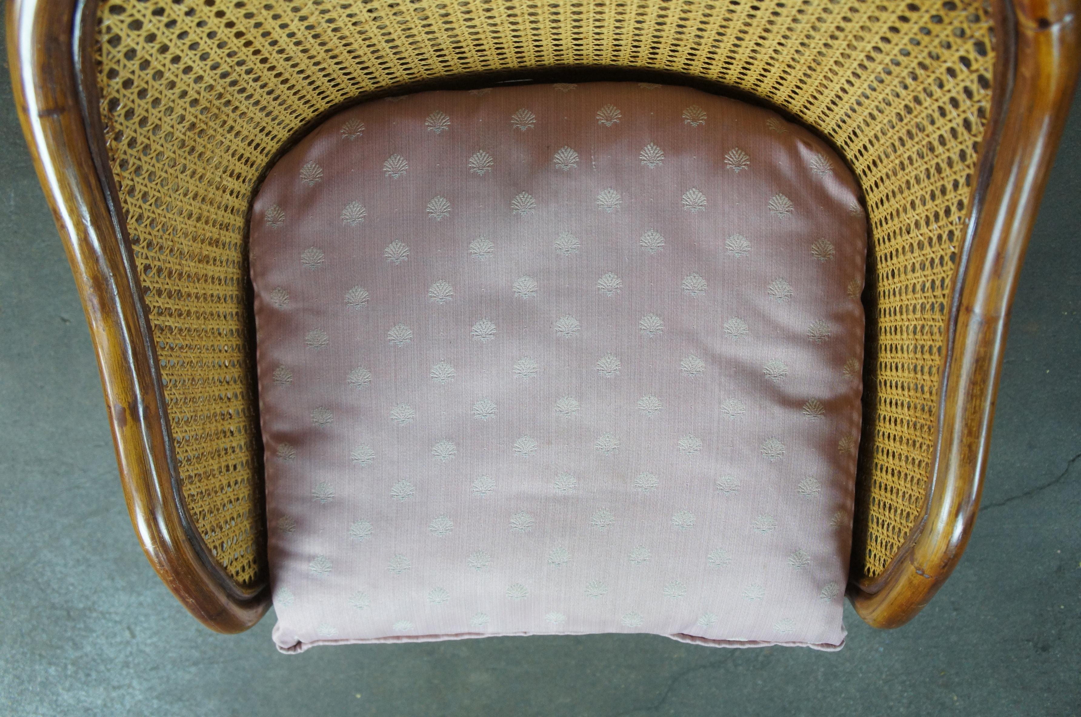 Mid Century French Bentwood Bamboo Double Caned Rattan Bergere Club Chair In Good Condition In Dayton, OH