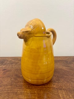 Mid-Century French Biot Lion Head Ceramic Pitcher, Signed