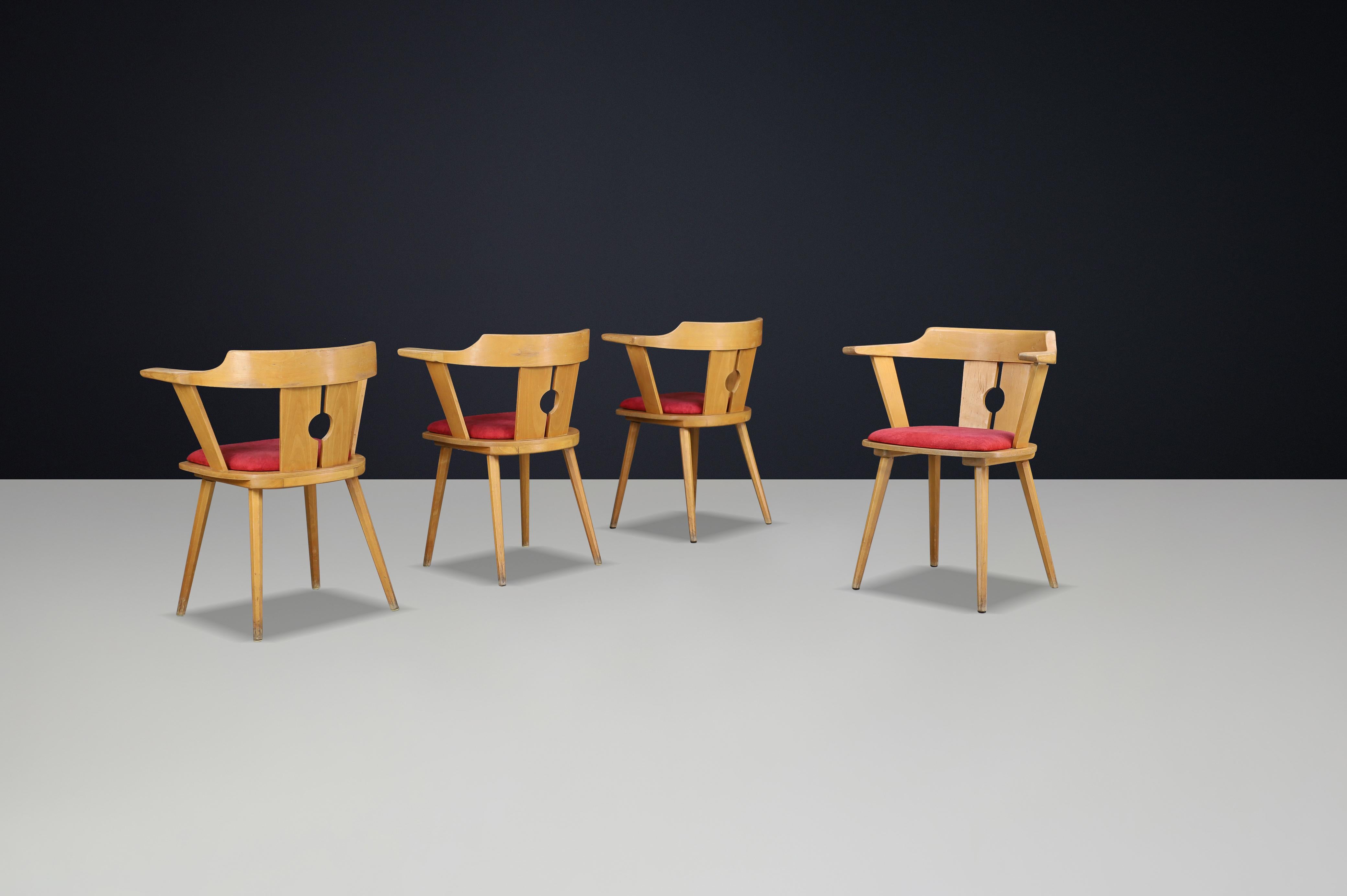 Français Fauteuil de bistrot français du milieu du siècle en Beeche et tapisserie rouge, années 1950 en vente