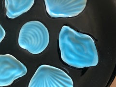 Mid-Century French Black & Aqua Majolica Oyster, circa 1950