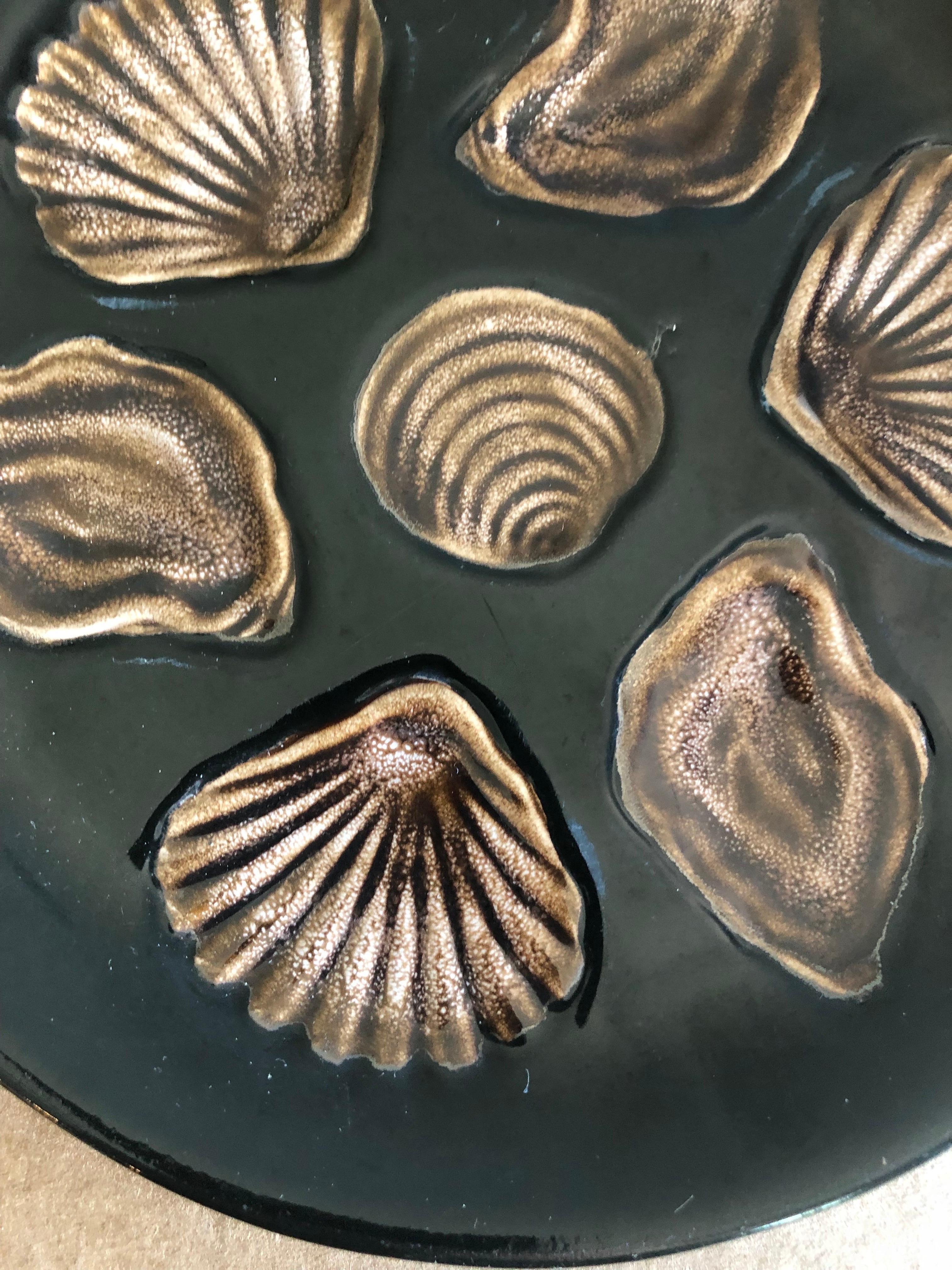 Mid-Century Modern Mid-Century French Black & Brown Majolica Oyster, circa 1950 For Sale