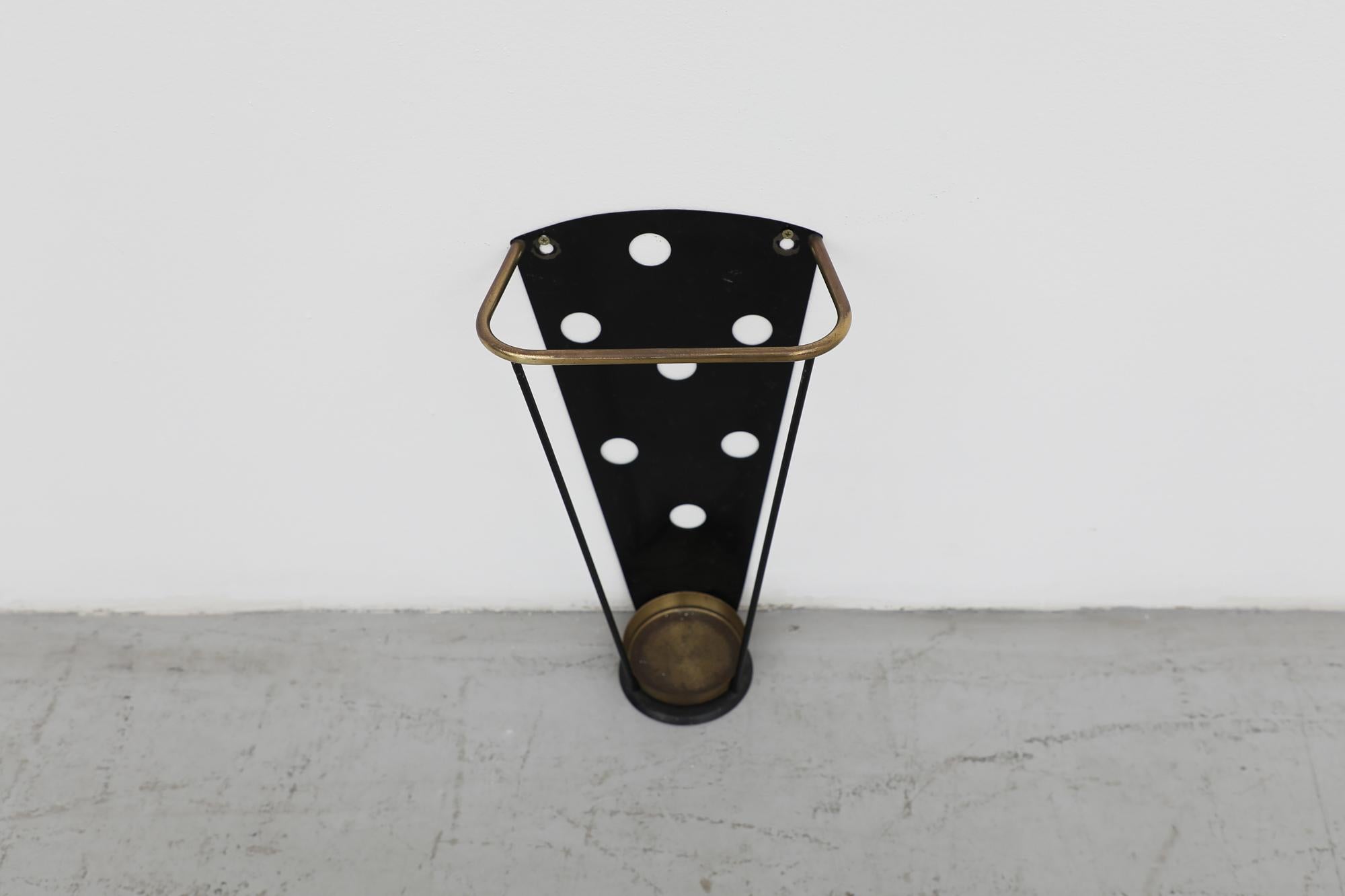 Mid-Century Modern Mid-Century French Black Enameled Polkadot Umbrella Stand For Sale