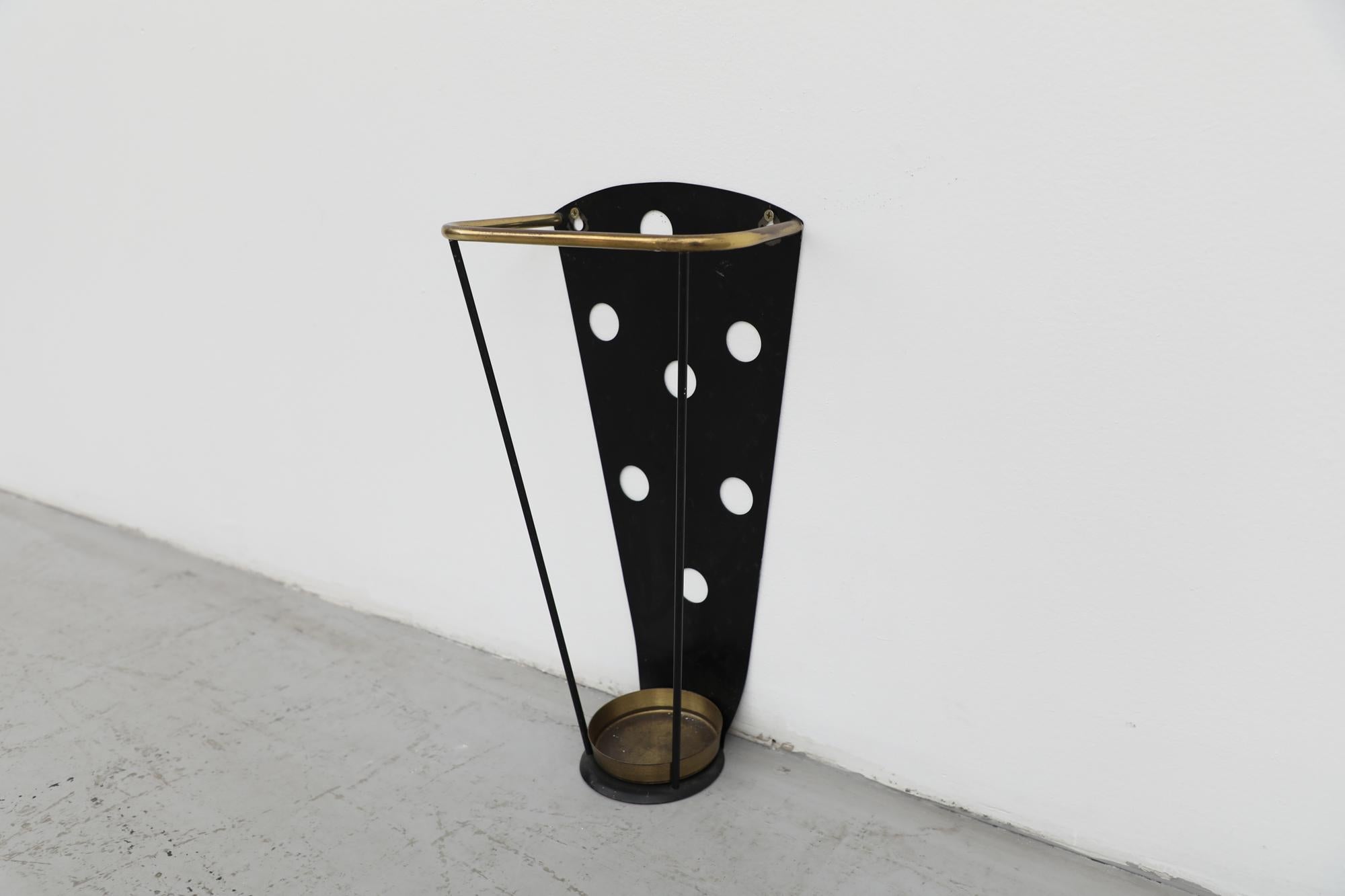 Mid-Century French Black Enameled Polkadot Umbrella Stand In Good Condition For Sale In Los Angeles, CA