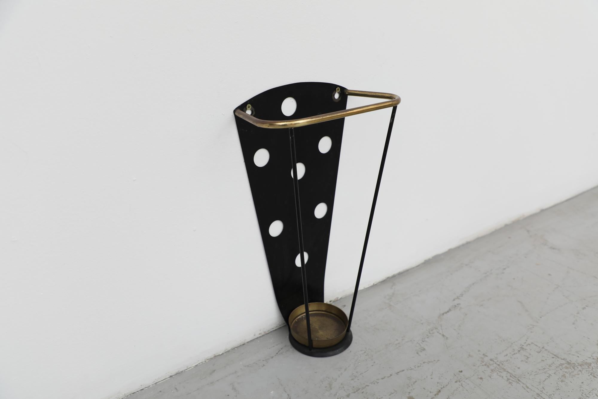 Mid-20th Century Mid-Century French Black Enameled Polkadot Umbrella Stand For Sale