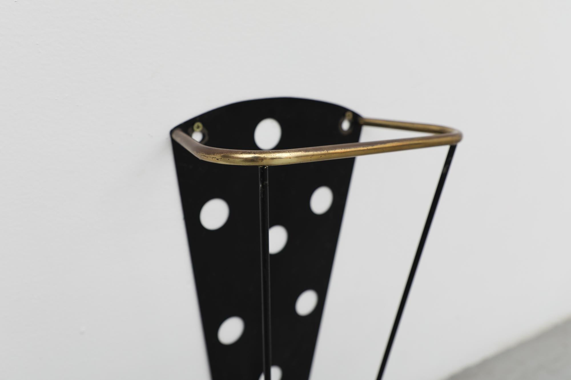 Mid-Century French Black Enameled Polkadot Umbrella Stand For Sale 1