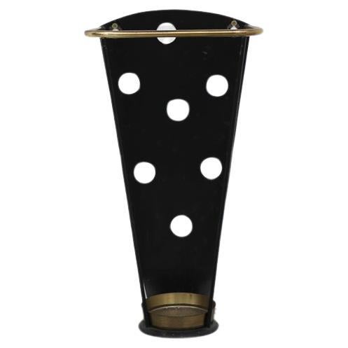 Mid-Century French Black Enameled Polkadot Umbrella Stand For Sale