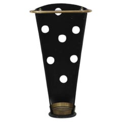 Mid-Century French Black Enameled Polkadot Umbrella Stand
