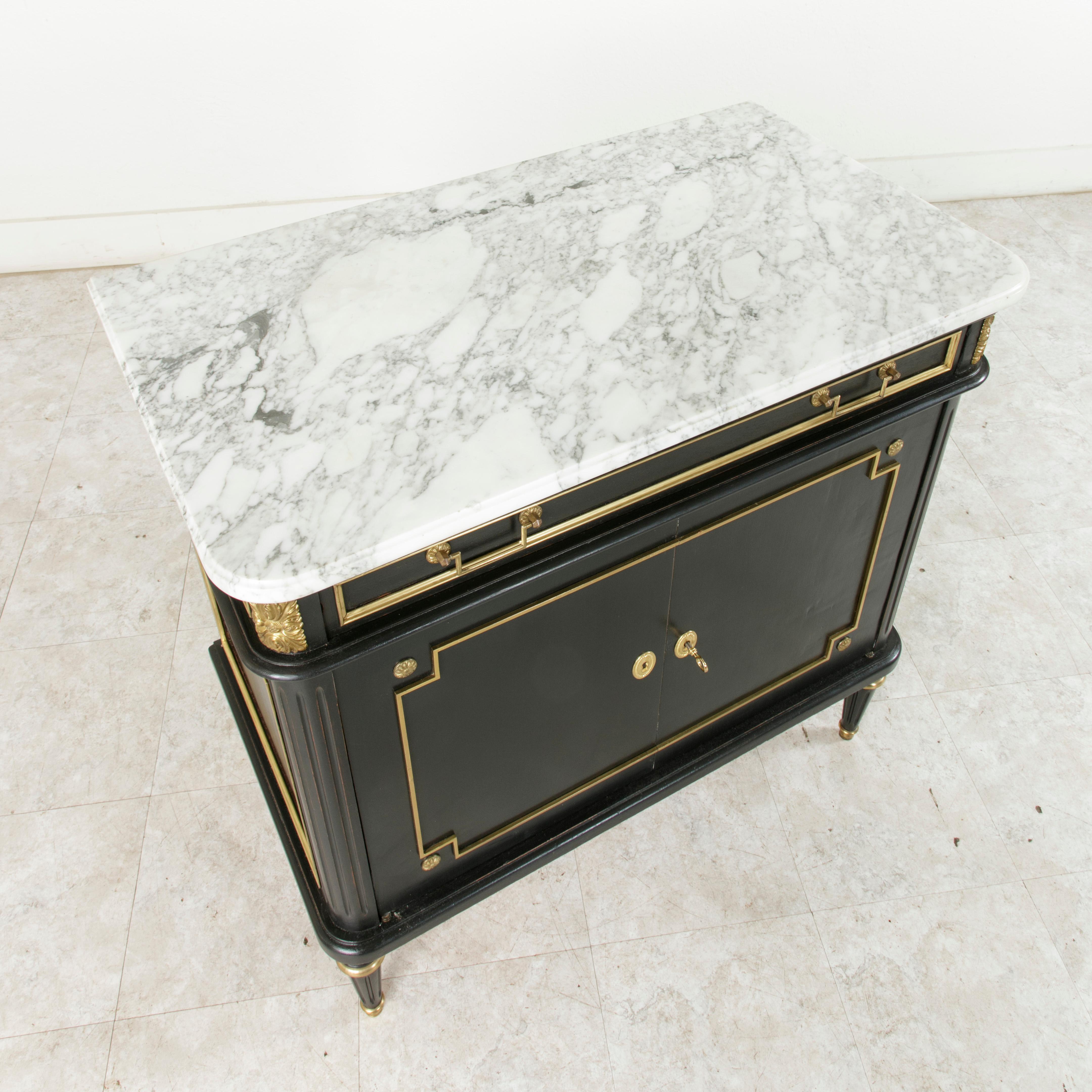 Midcentury French Black Painted Louis XVI Buffet with White Marble Top 5