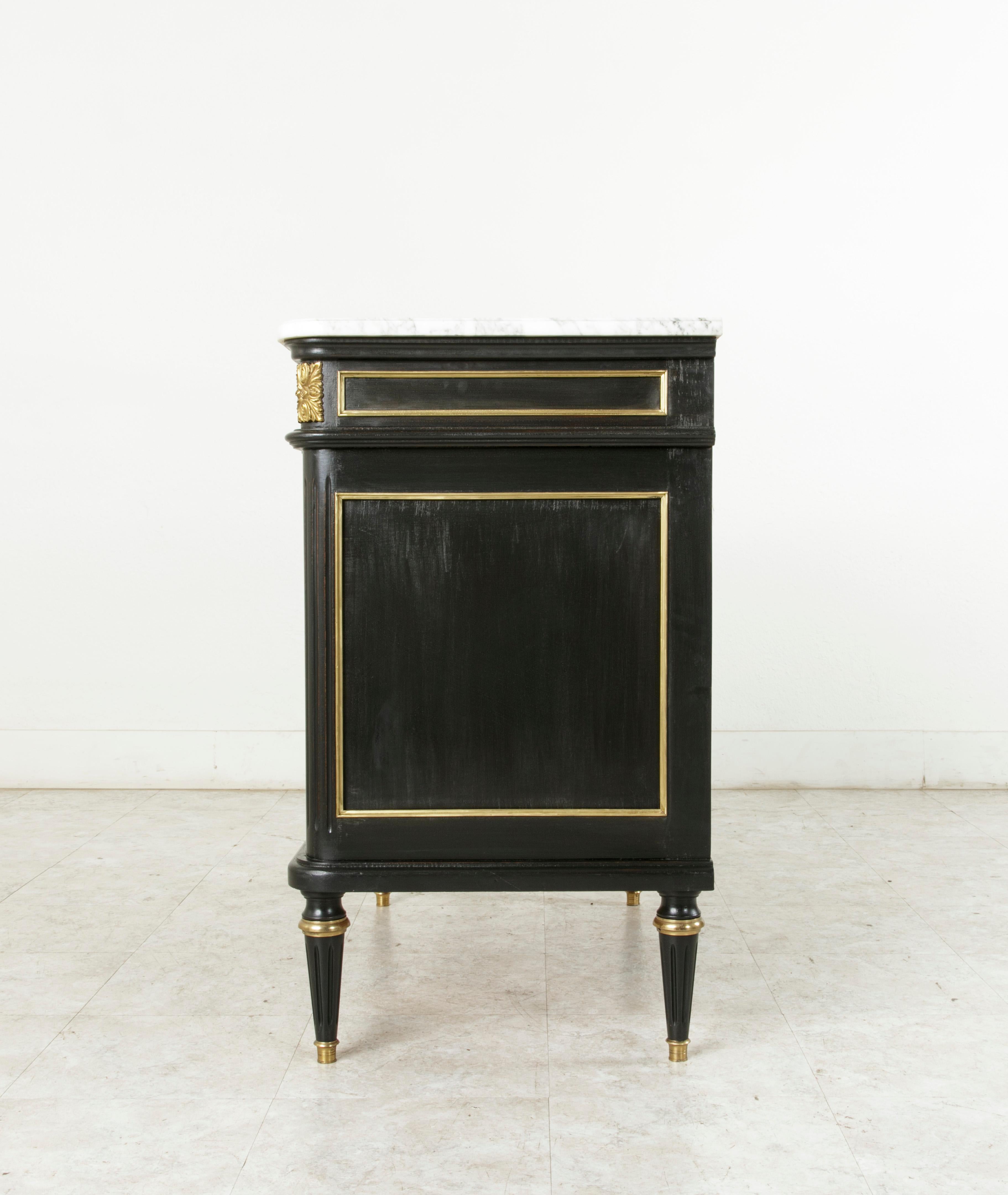 20th Century Midcentury French Black Painted Louis XVI Buffet with White Marble Top