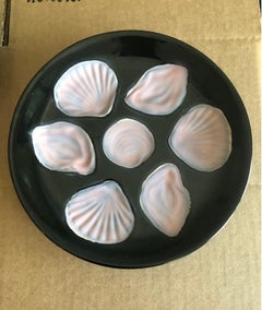 Mid-Century French Black & Pink Majolica Oyster, circa 1950