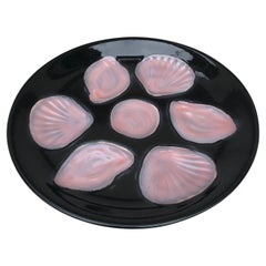 Mid-Century French Black & Pink Majolica Oyster, circa 1950