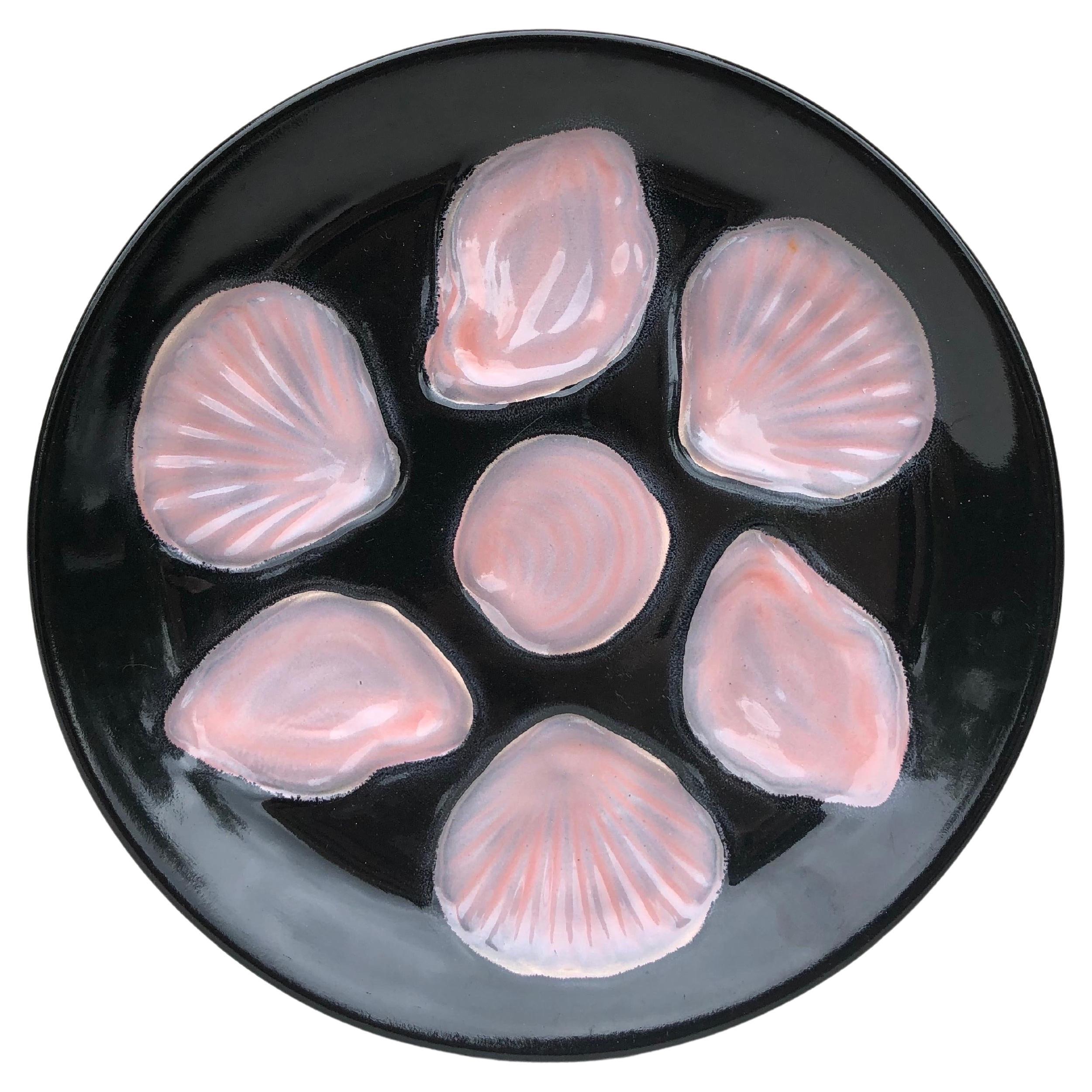 Mid-Century French Black & Pink Majolica Oyster, circa 1950 For Sale