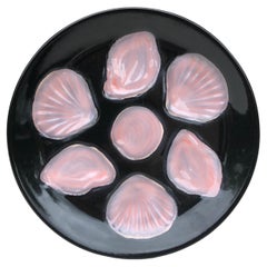 Mid-Century French Black & Pink Majolica Oyster, circa 1950