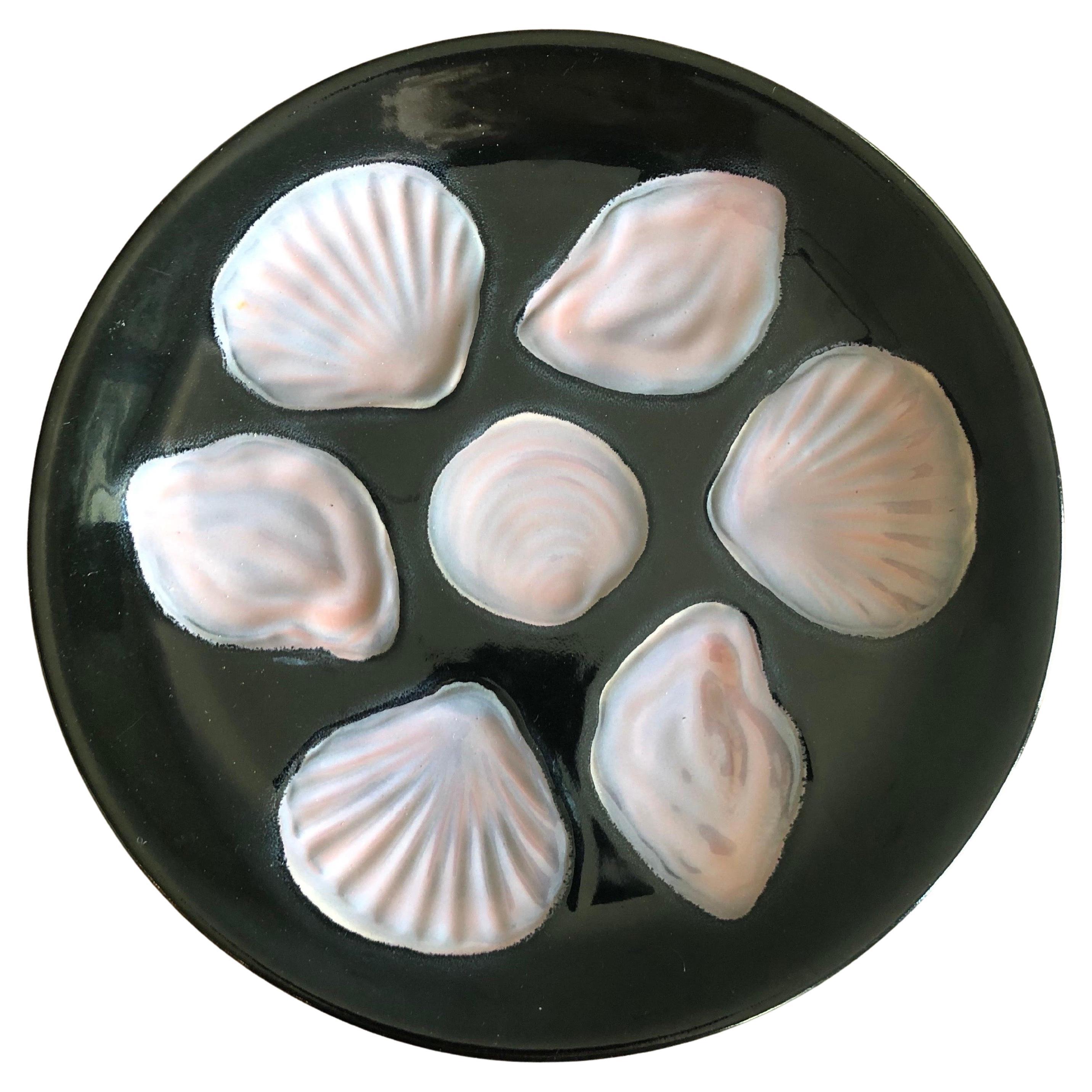 Mid-Century French Black & Pink Majolica Oyster, circa 1950 For Sale