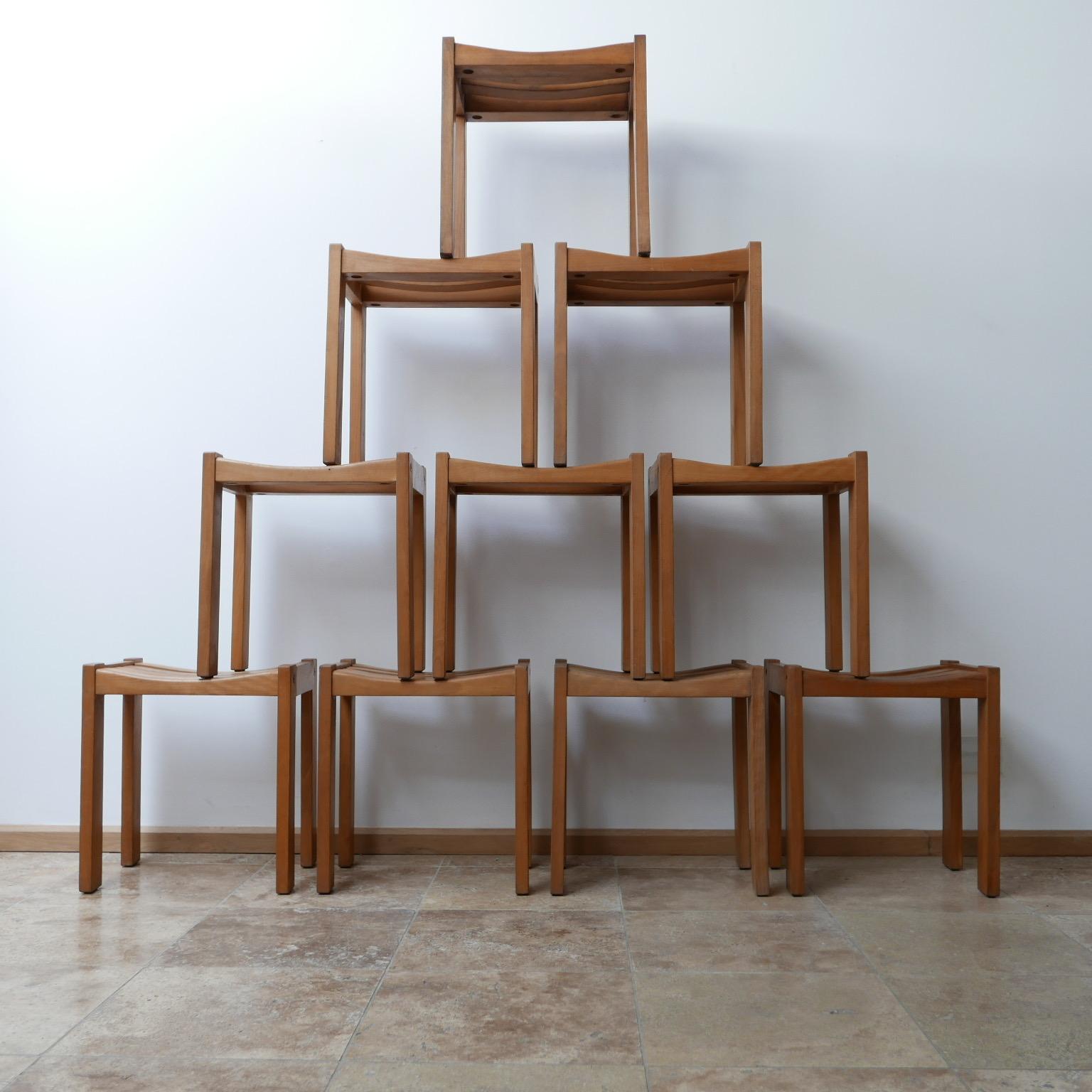 Mid-20th Century Midcentury French Blonde Oak Stools in the Manner of Guillerme et Chambron '11' For Sale