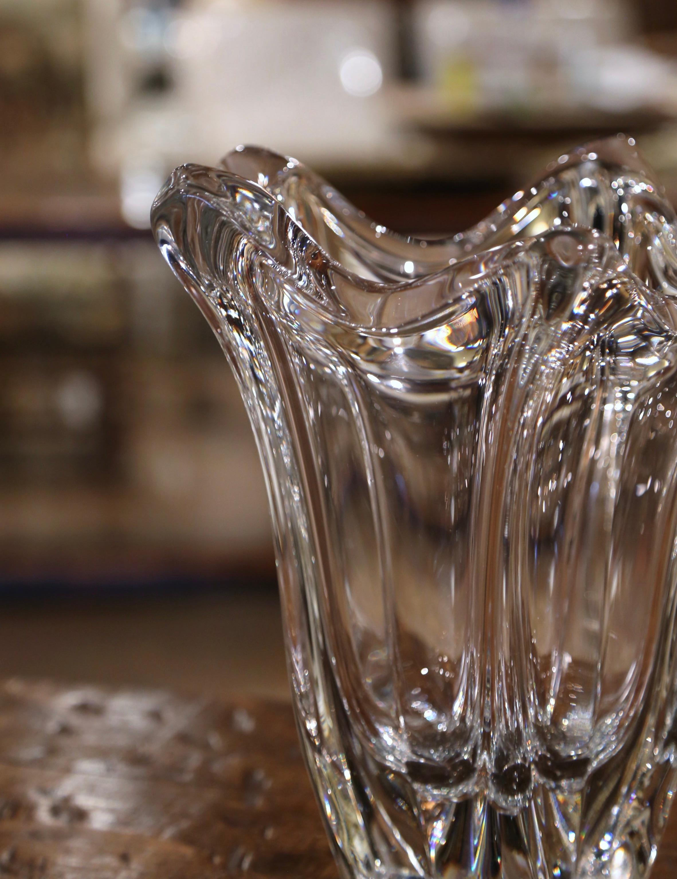 Hand-Crafted Mid-Century French Blown Clear Crystal Vase