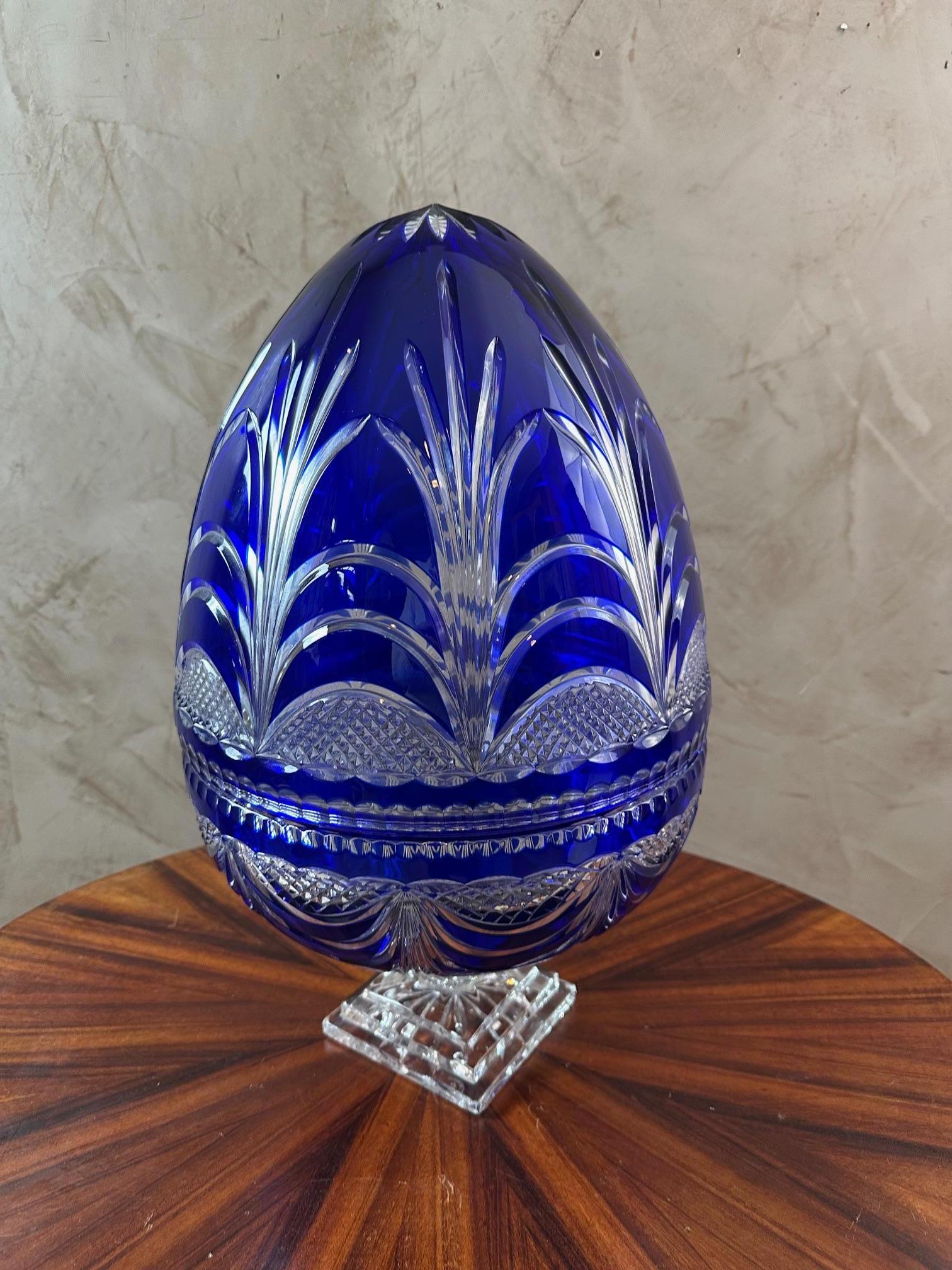 Mid-century French Blue Crystal Egg Champagne Cellar, 1950s In Good Condition In LEGNY, FR