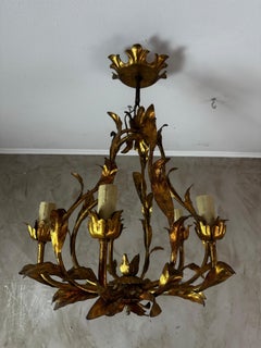 Mid-century French Brass 5 lights Chandelier, 1950s