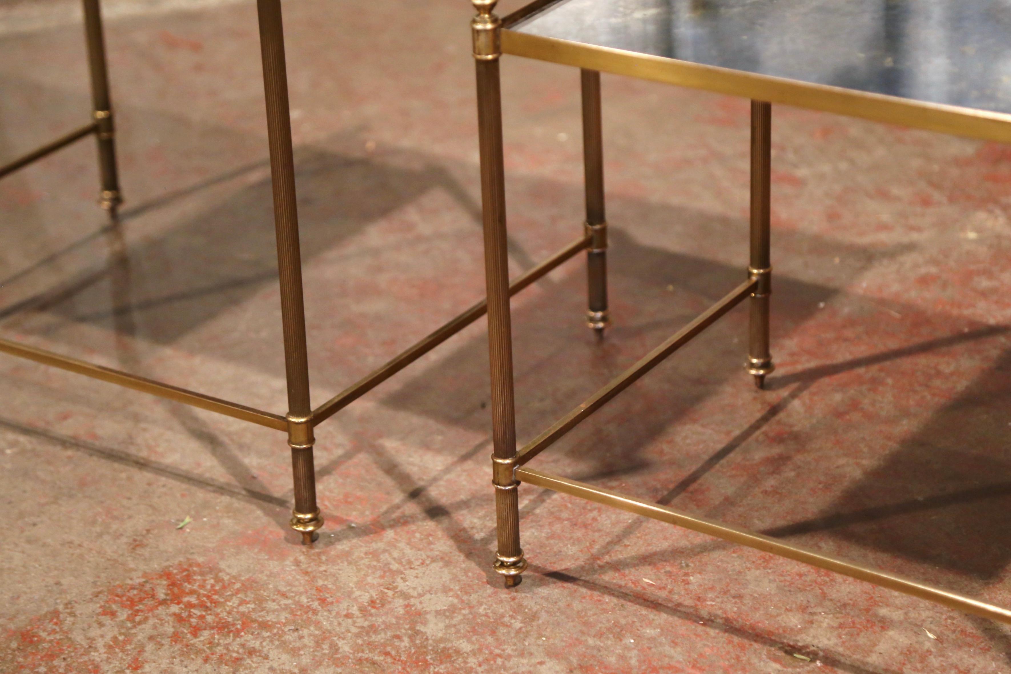 Midcentury French Brass and Églomisé Glass Nesting Tables from Maison Baguès 4