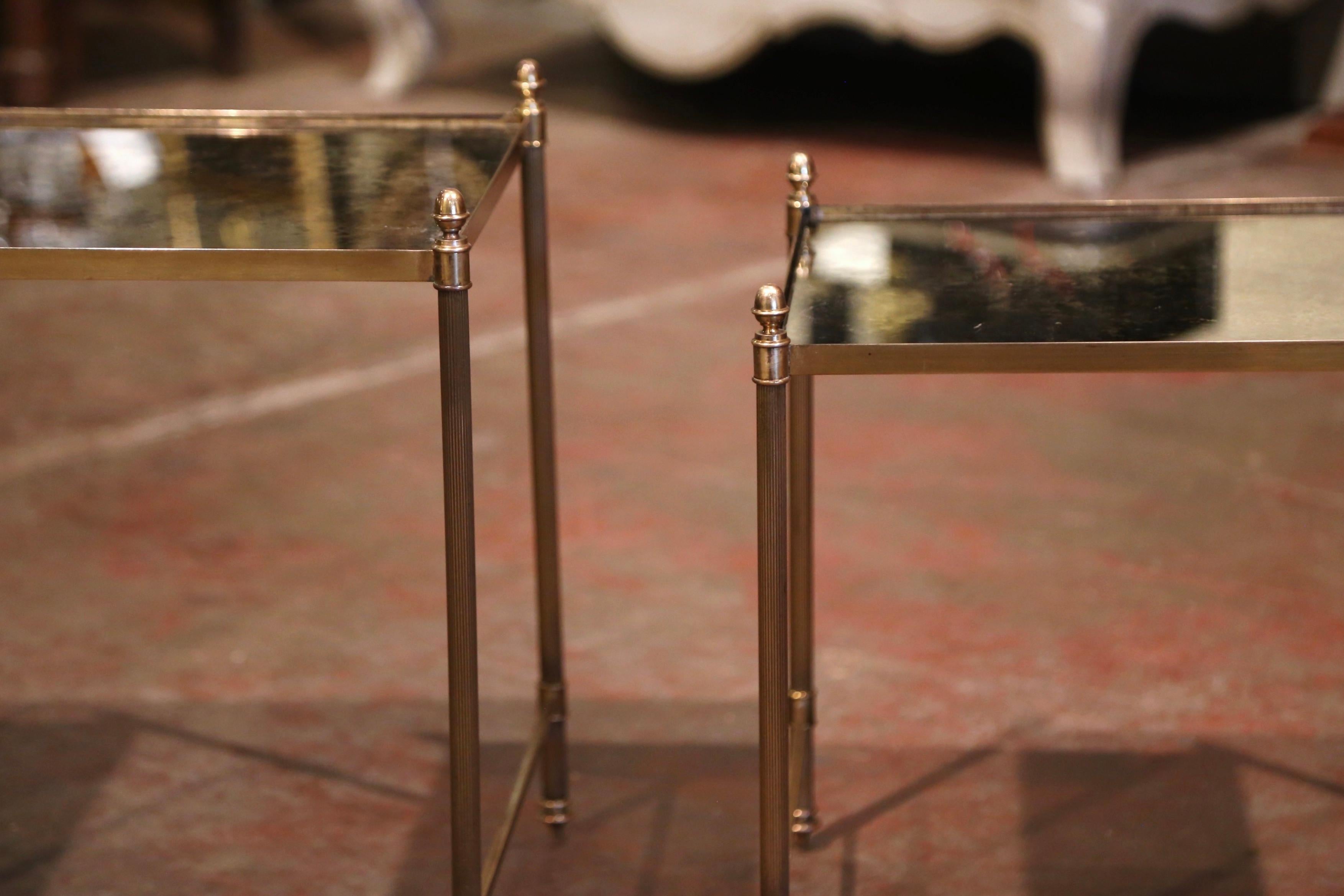 Midcentury French Brass and Églomisé Glass Nesting Tables from Maison Baguès 1
