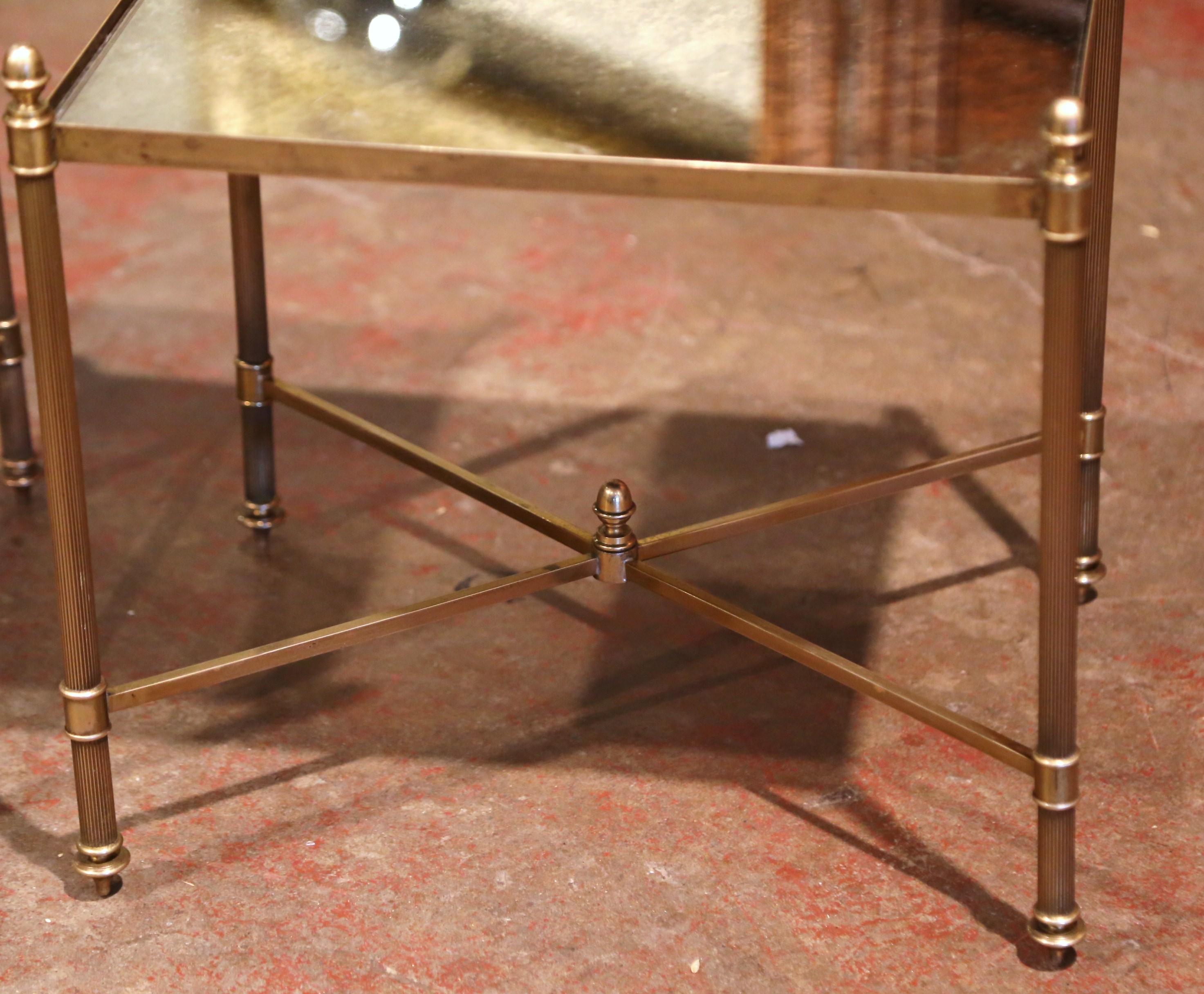 Midcentury French Brass and Églomisé Glass Nesting Tables from Maison Baguès 3