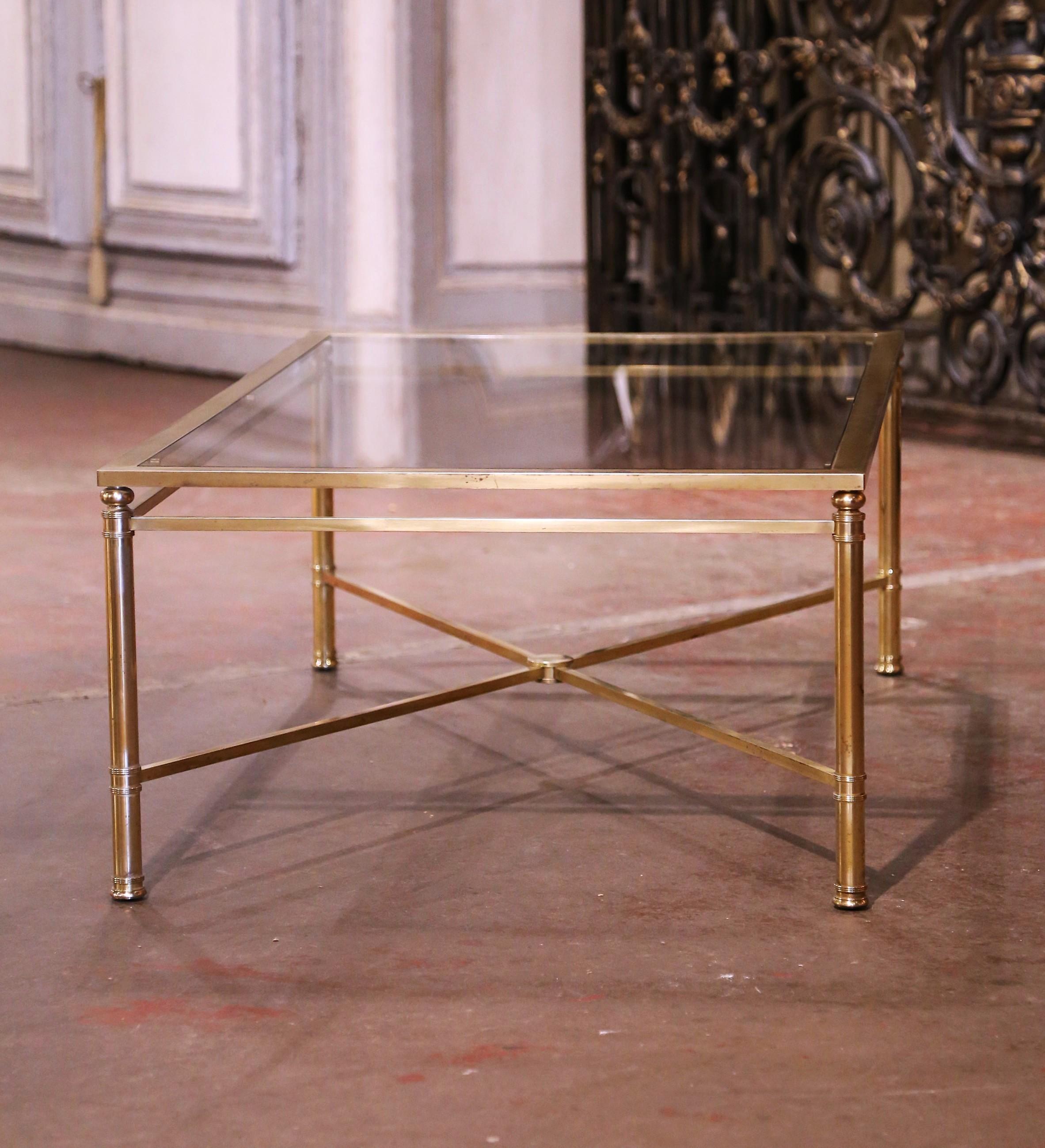 Mid-Century Französisch Messing und Glas Couchtisch Maison Jansen Stil im Angebot 1