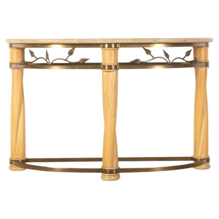 Mid-Century French Brass and Ivory Lacquer Console Table For Sale