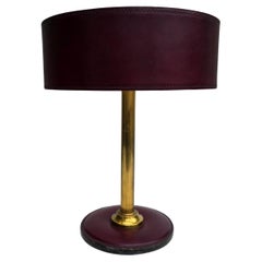 Mid-Century French Brass and Leather Table Lamp 1950 attr jacques adnet