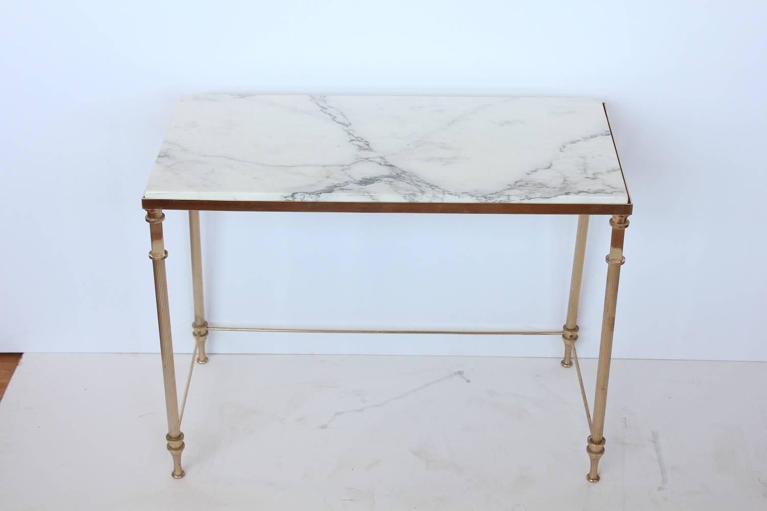 Midcentury French brass and marble side table.