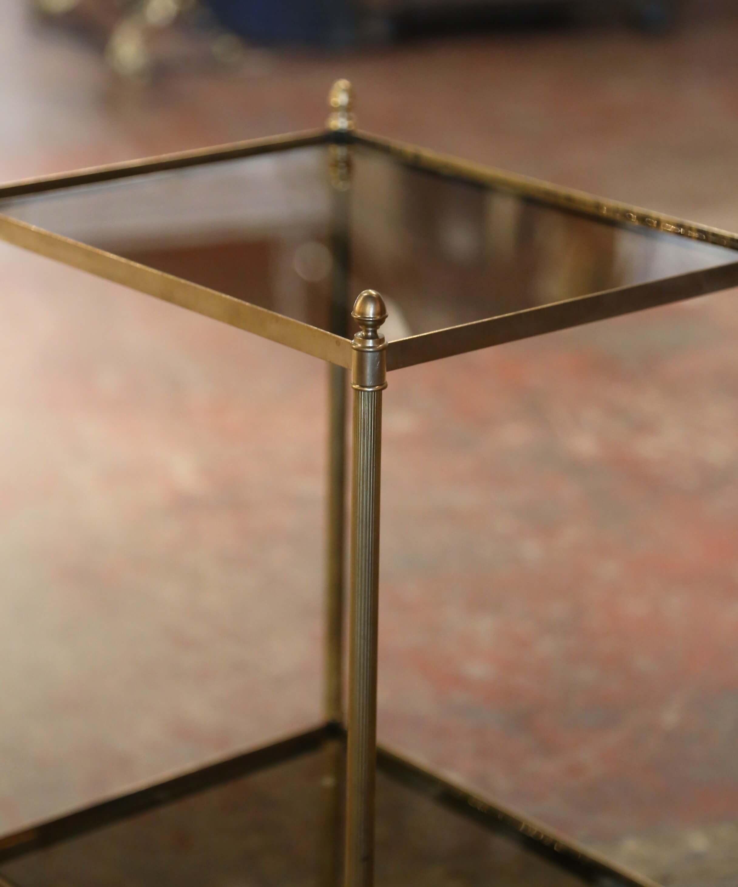 20th Century Mid-Century French Brass and Tainted Glass Jansen Style Side Table