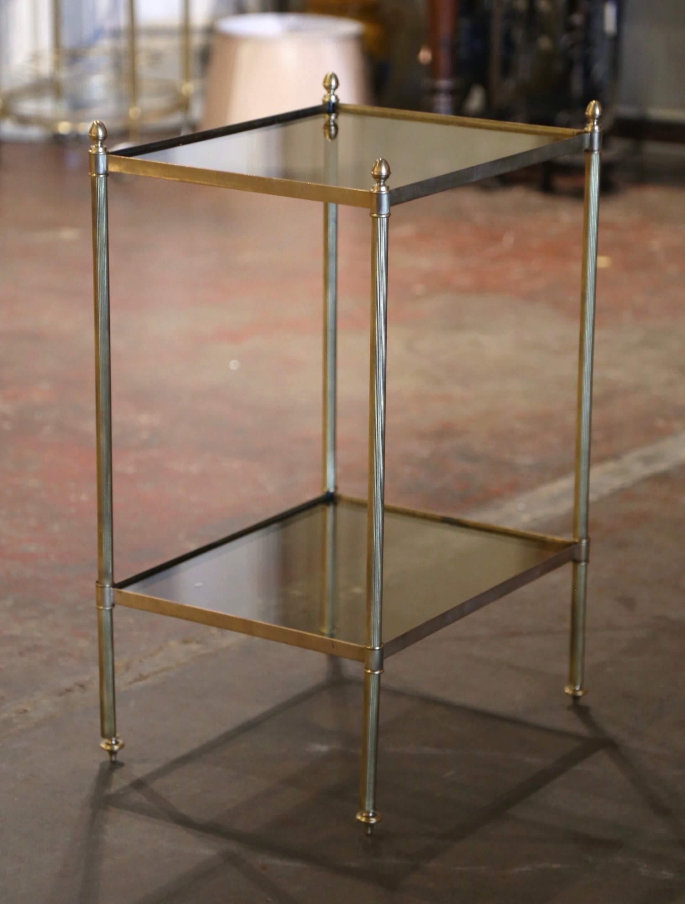Mid-Century French Brass and Tainted Glass Jansen Style Side Table 1