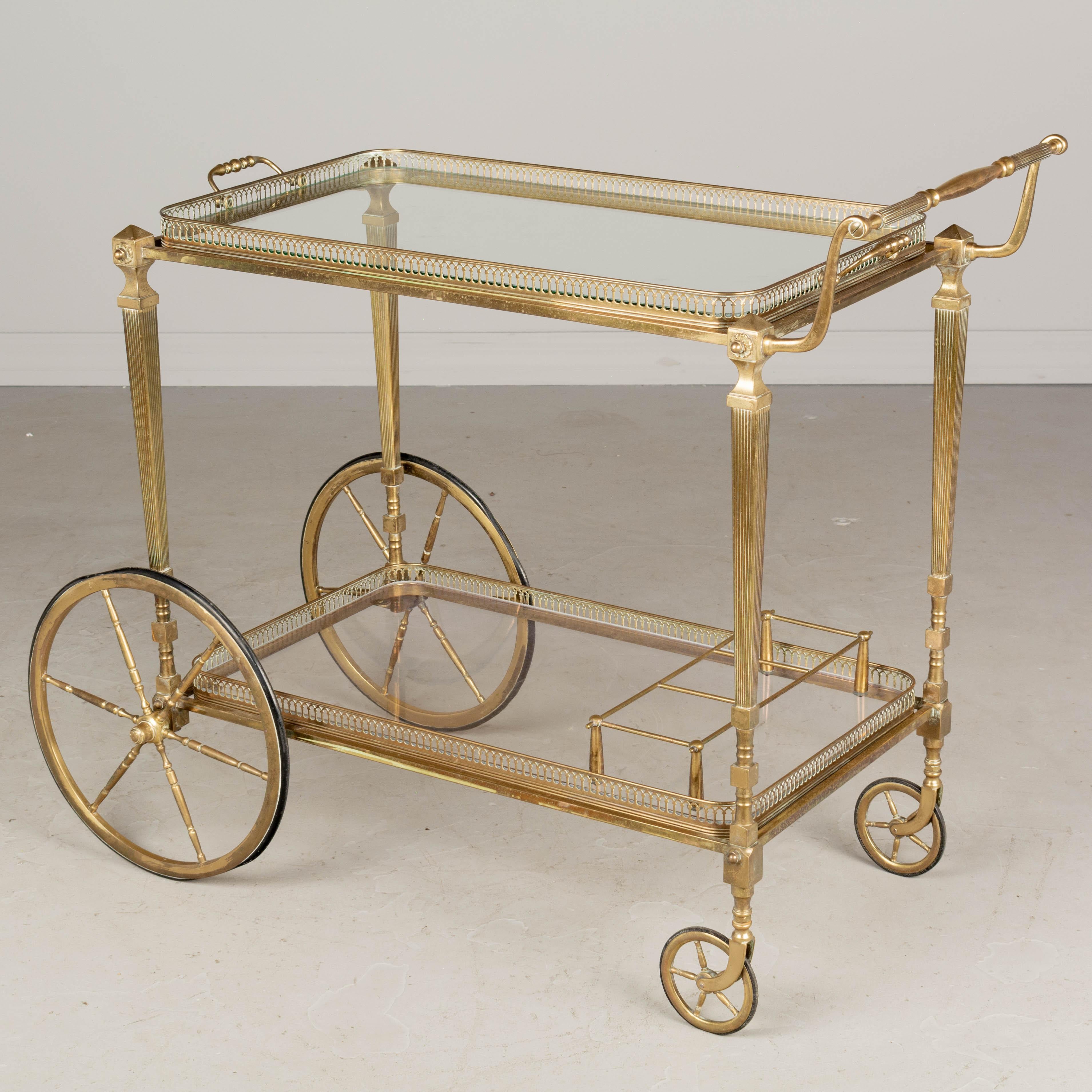 Cast Midcentury French Brass Bar Cart