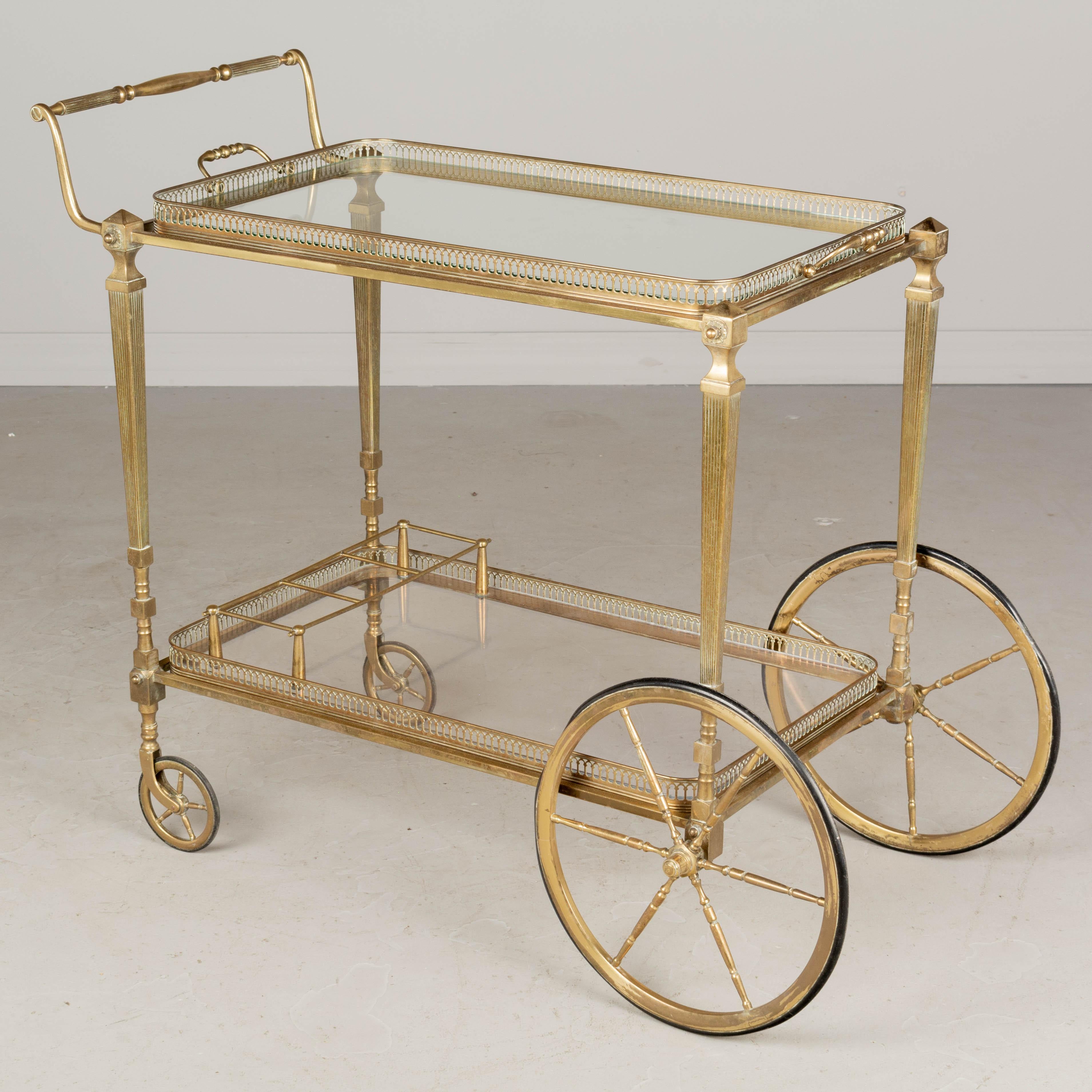 Midcentury French Brass Bar Cart In Good Condition In Winter Park, FL