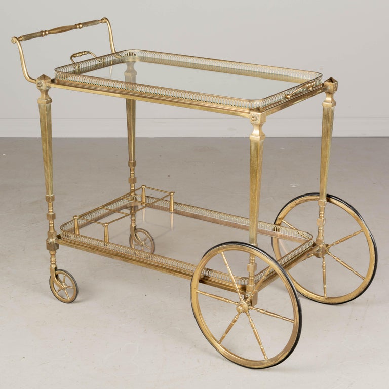 Midcentury French Brass Bar Cart For Sale at 1stDibs