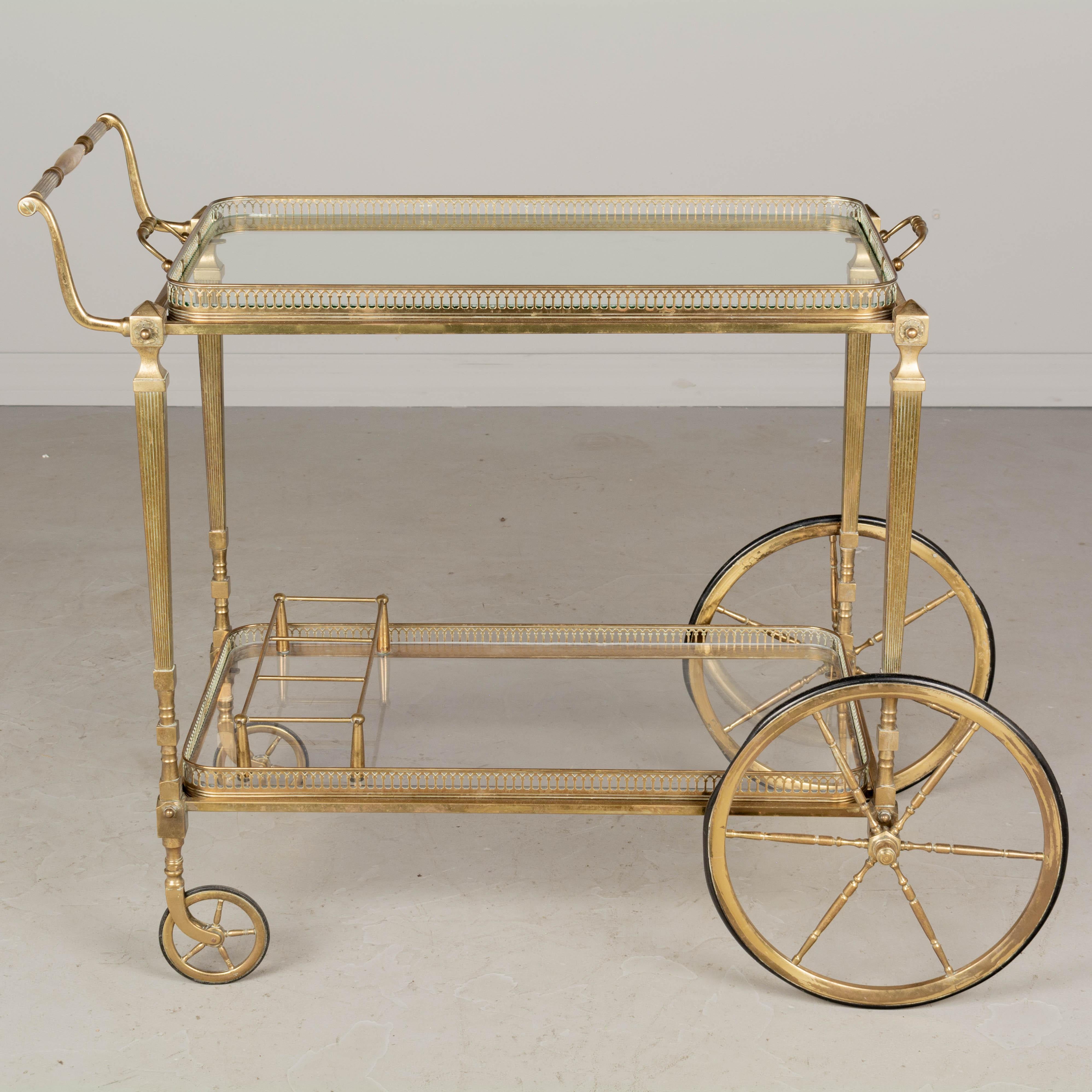 20th Century Midcentury French Brass Bar Cart