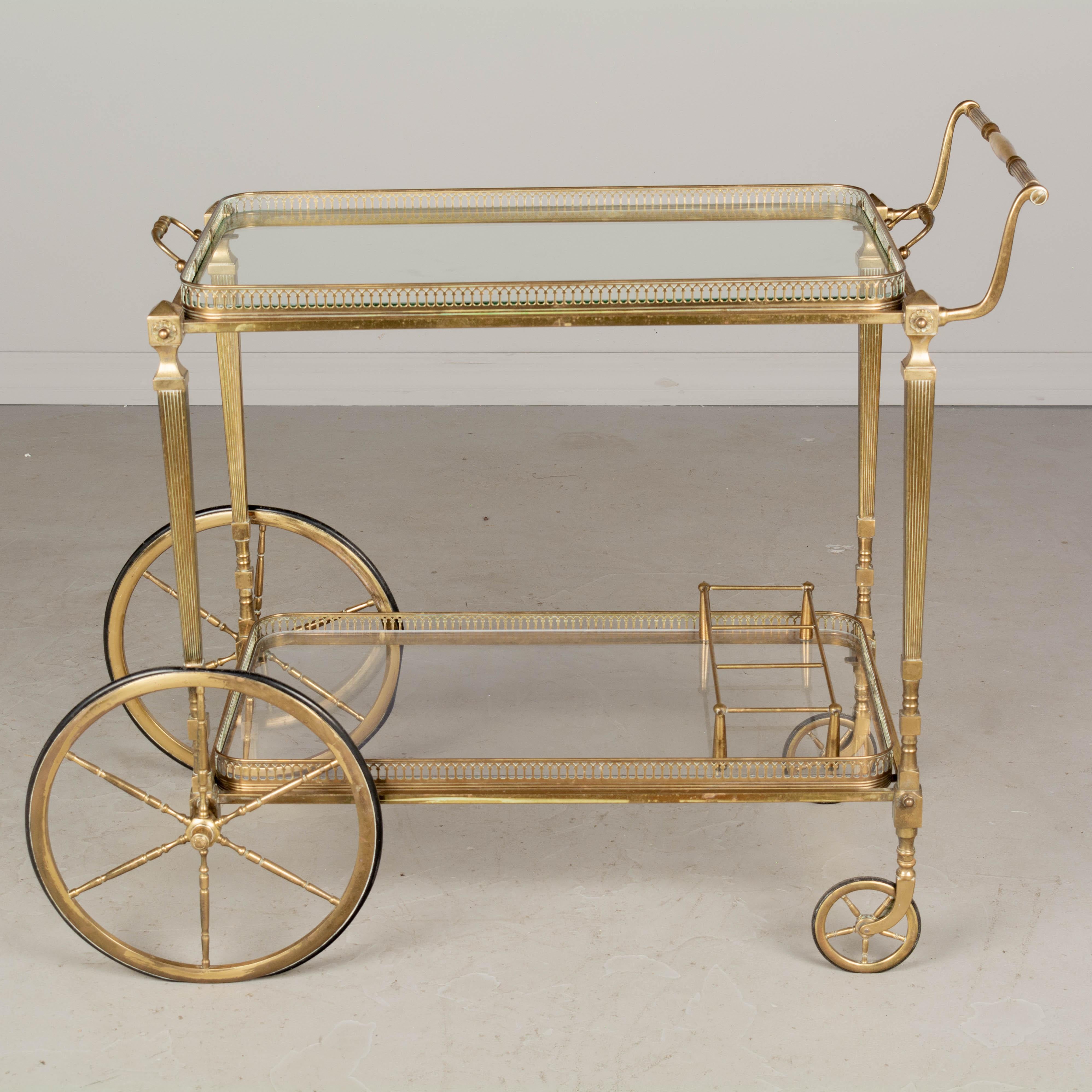 Glass Midcentury French Brass Bar Cart