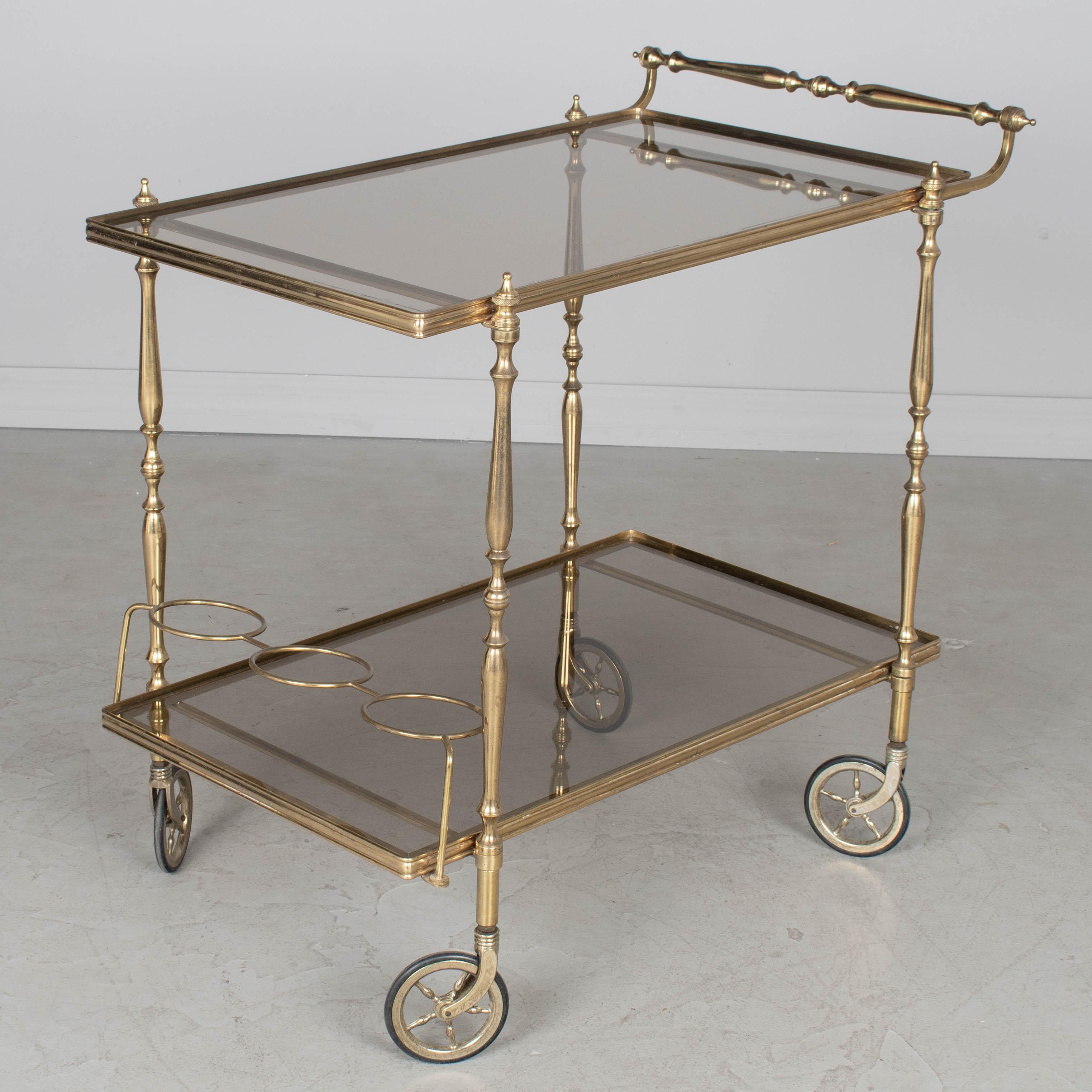 Laiton Chariot de bar en laiton du milieu du siècle en vente