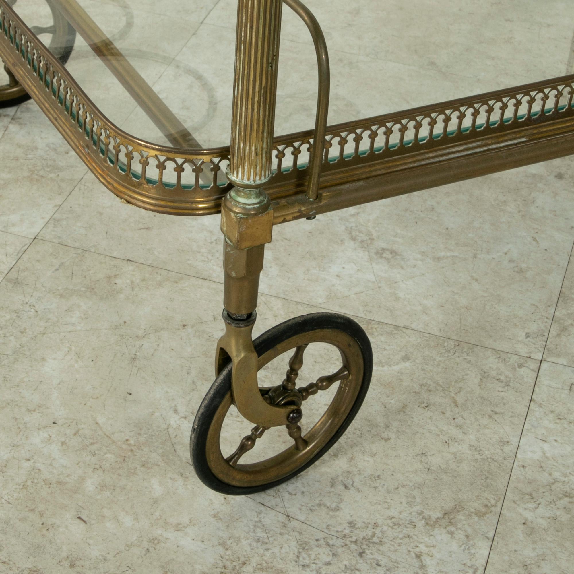 Mid-Century French Brass Bar Cart with Removable Tray 6