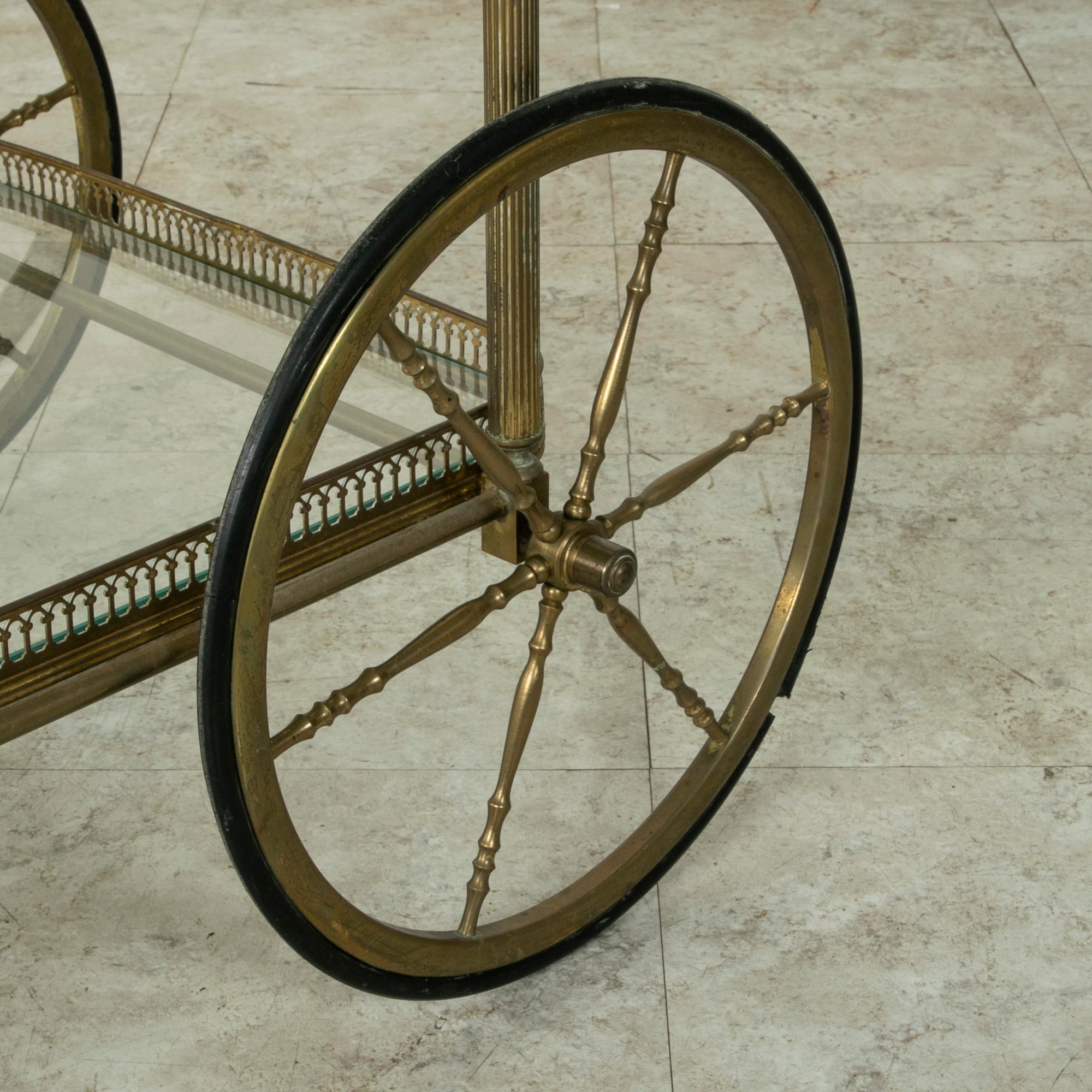 Mid-Century French Brass Bar Cart with Removable Tray 7