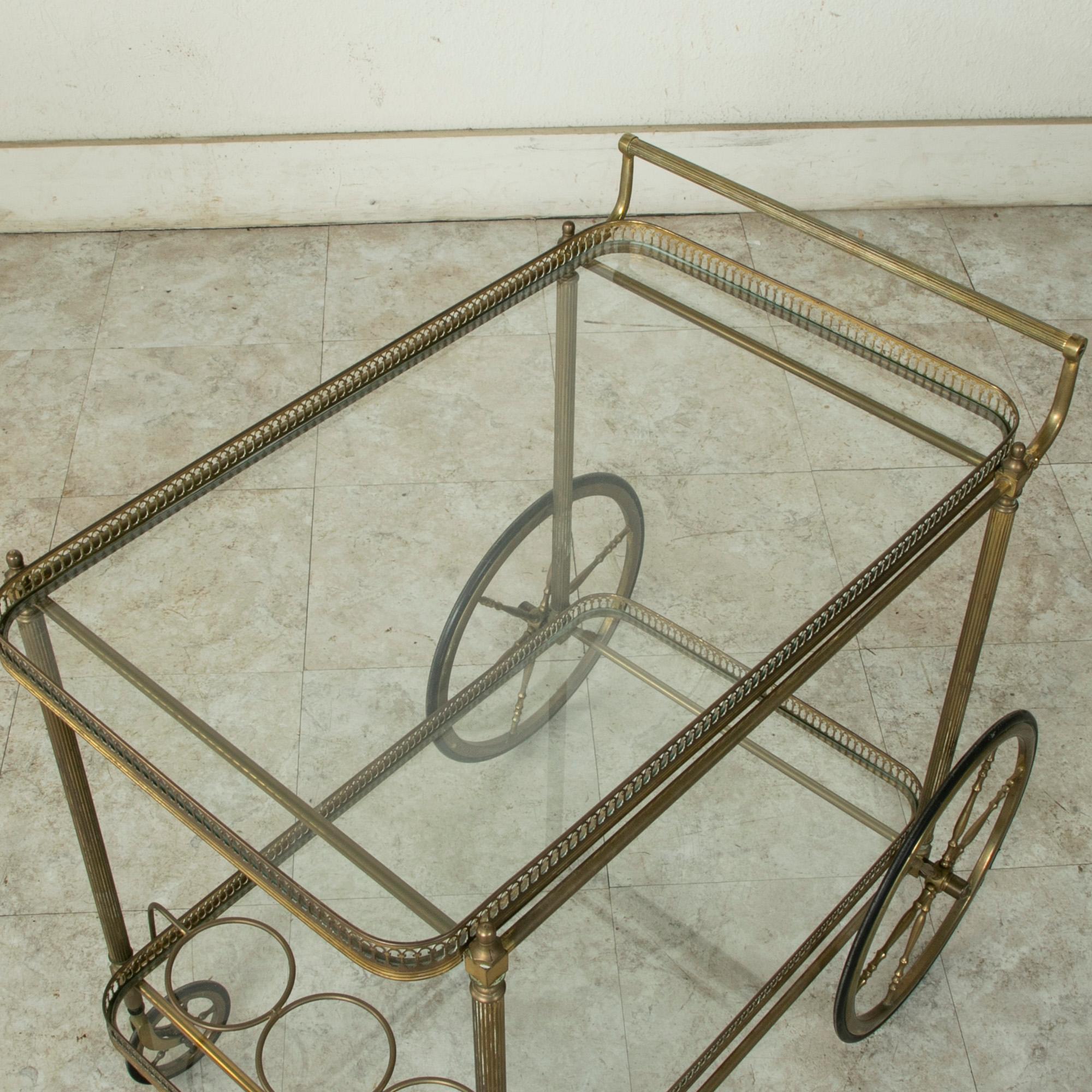 Mid-Century French Brass Bar Cart with Removable Tray 8